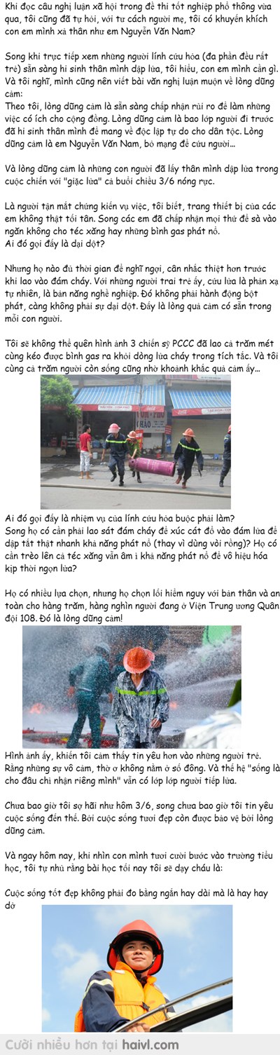 Bài thi văn của một người mẹ gửi lính cứu hỏa :)