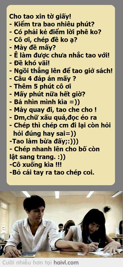 Các bác thường làm gì trong giờ kiểm tra trên lớp. Riêng em thì thế này ạ ?